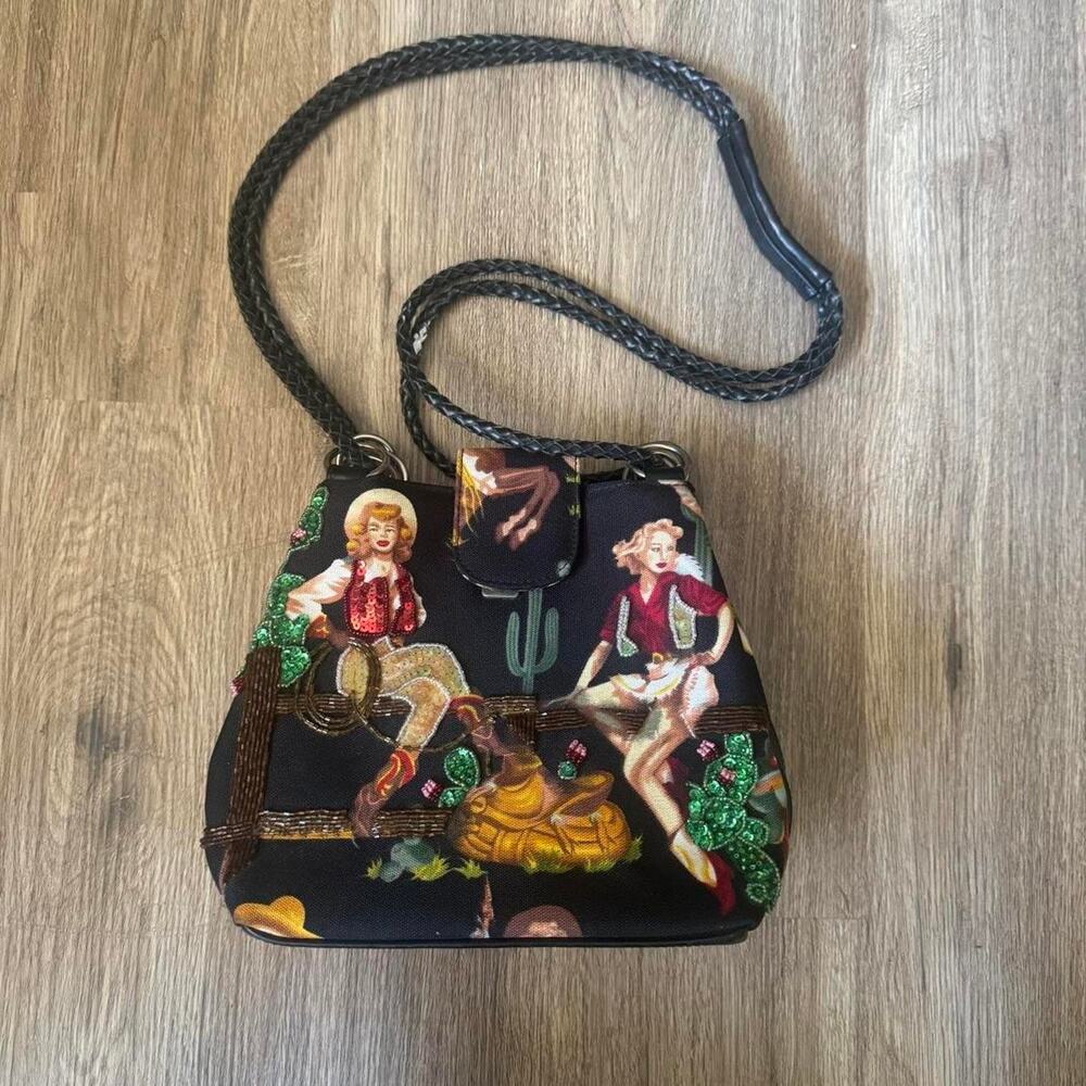 Vintage Western Sequin Pinup girl crossbody bag